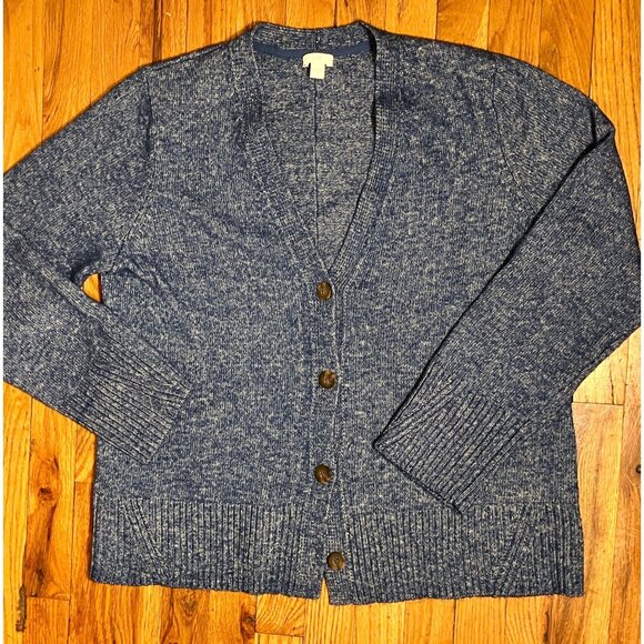 Super-soft J. Jill chunky blue Donegal tweed cardigan, L - Picture 2 of 5